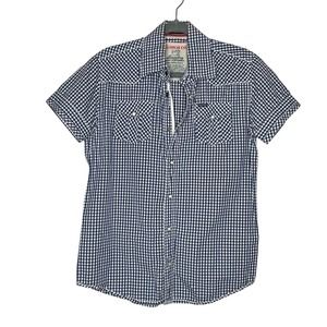 Scotch Co. Small Mens Blue White Check Short Sleeve Collared Button Up Shirt